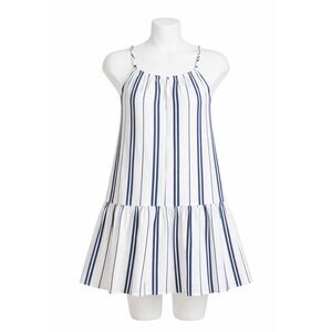 H&M Women White Blue Striped Sundress Tiered Spaghetti Strap Summer